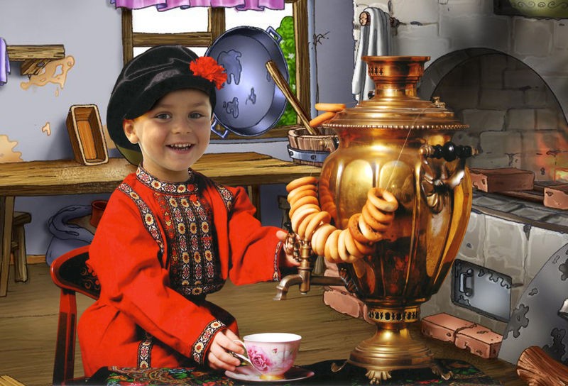 Чай с баранками пьем. Чаепитие с самоваром. Традиционное русское чаепитие. Чаепитие для детей. Самовар для детей.